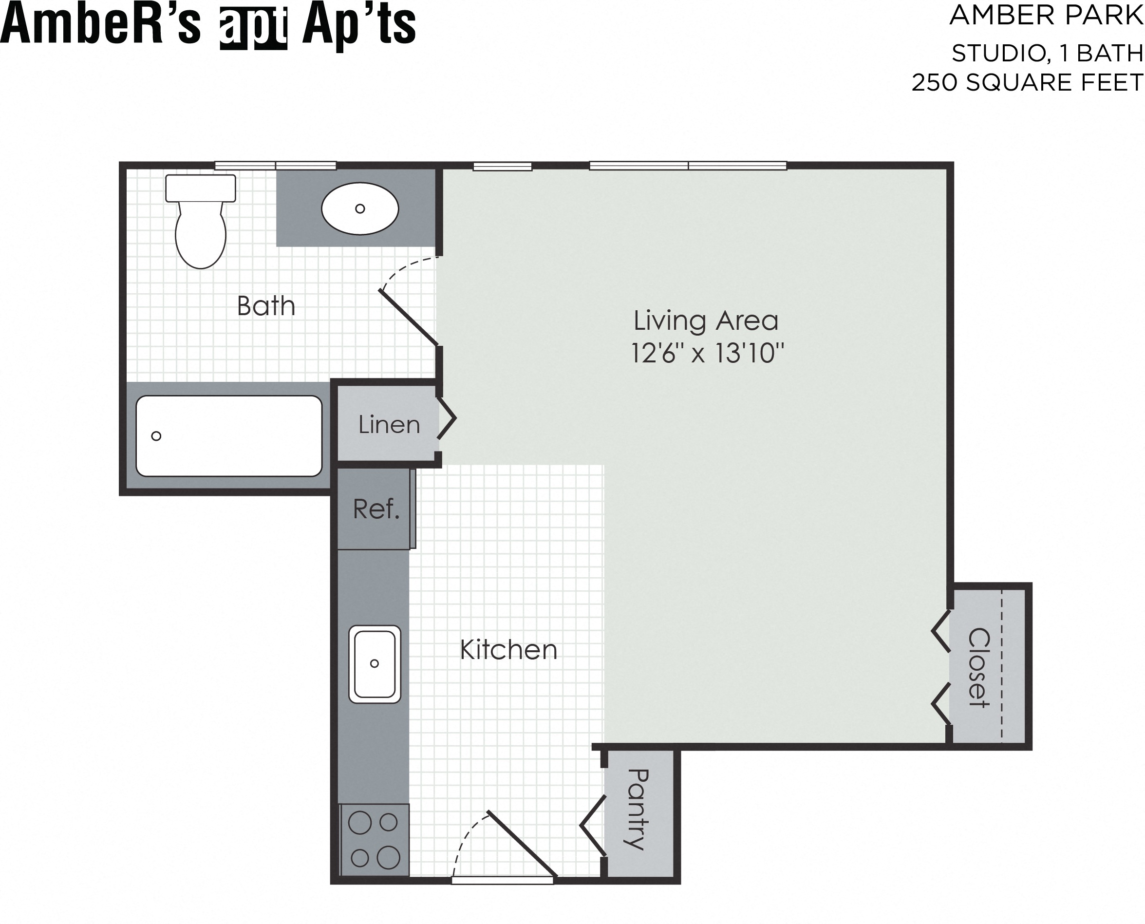 Floor plan for studio, 1 bath, 436 sqft